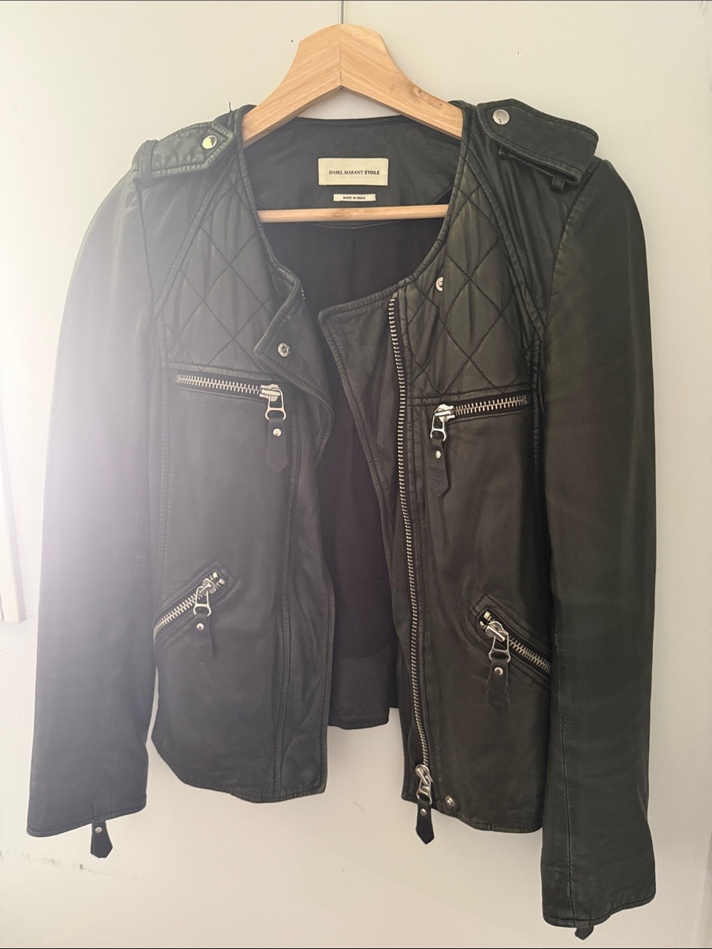 Isabel Marant Black Quilted Shoulder Leather Biker Jacket